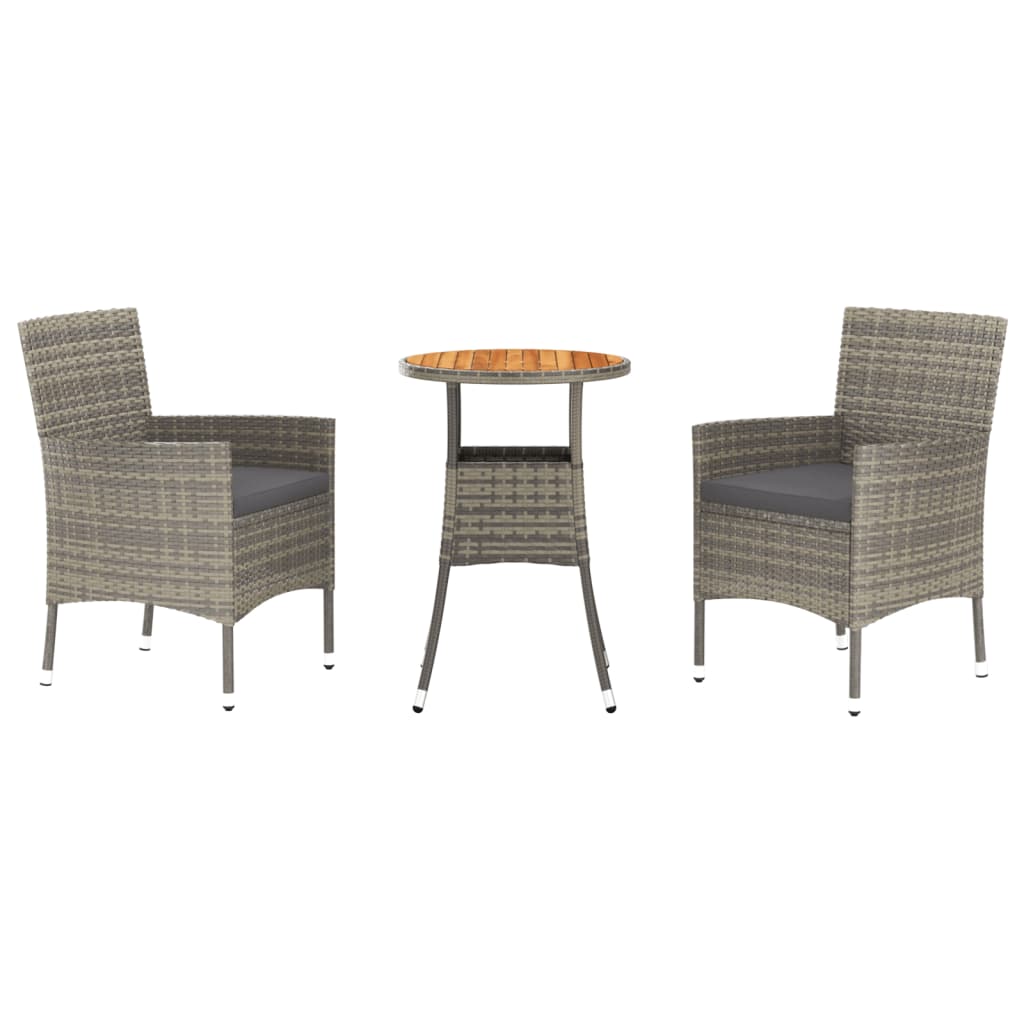 vidaXL Set bistro de grădină cu perne, 3 piese, gri, poliratan vidaXL Set bistro de grădină cu perne, 3 piese, gri, poliratan