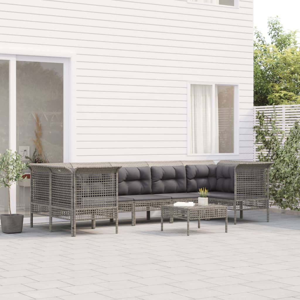 vidaXL Set mobilier de grădină cu perne, 8 piese, gri, poliratan vidaXL Set mobilier de grădină cu perne, 8 piese, gri, poliratan