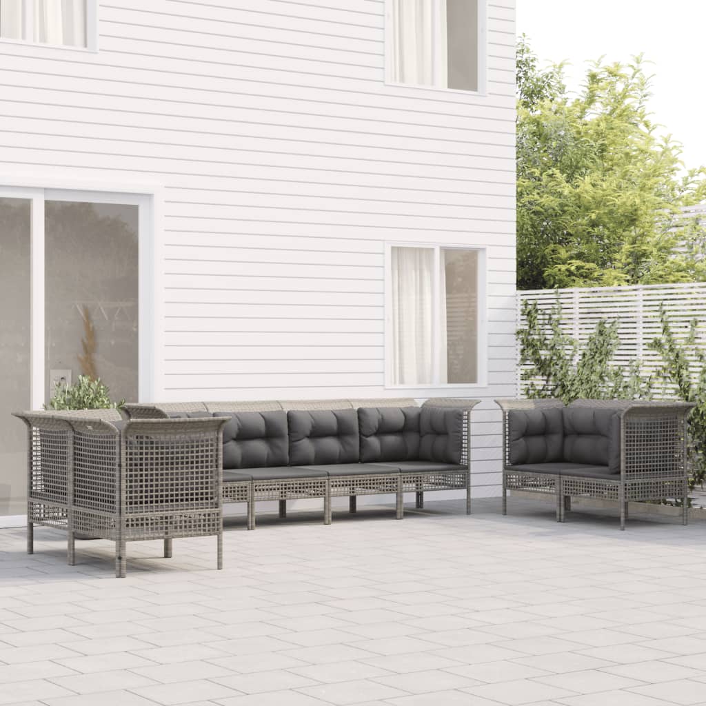 vidaXL Set mobilier de grădină cu perne, 8 piese, gri, poliratan vidaXL Set mobilier de grădină cu perne, 8 piese, gri, poliratan