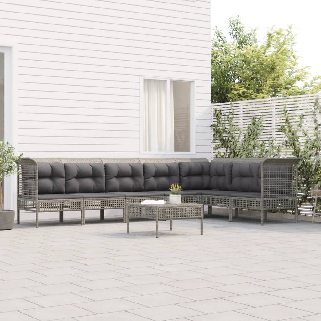 vidaXL Set mobilier de grădină cu perne, 8 piese, gri, poliratan vidaXL Set mobilier de grădină cu perne, 8 piese, gri, poliratan