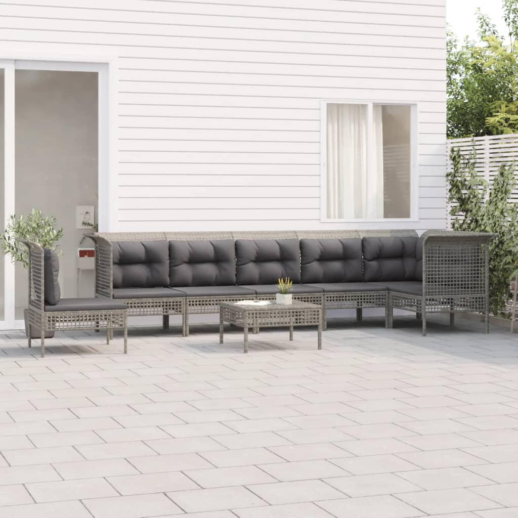 vidaXL Set mobilier de grădină cu perne, 8 piese, gri, poliratan vidaXL Set mobilier de grădină cu perne, 8 piese, gri, poliratan