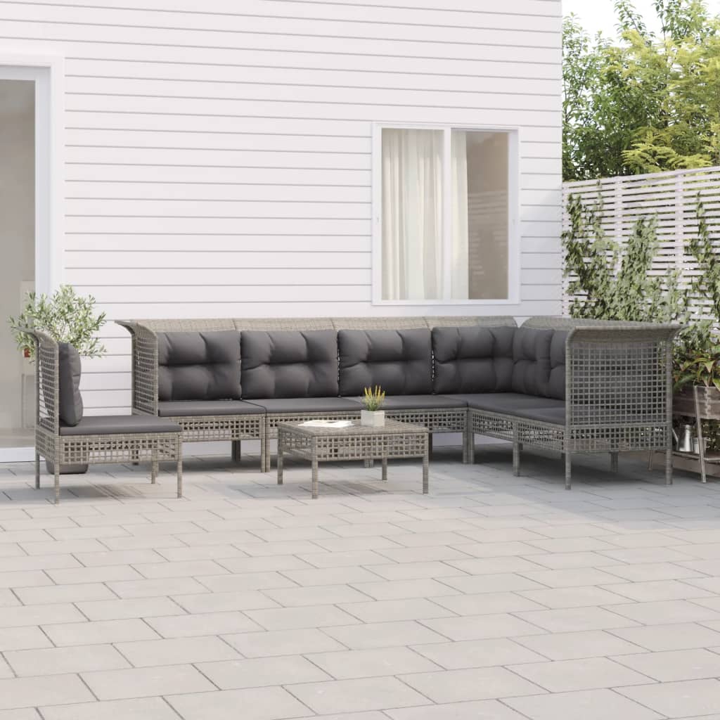 vidaXL Set mobilier de grădină cu perne, 8 piese, gri, poliratan vidaXL Set mobilier de grădină cu perne, 8 piese, gri, poliratan