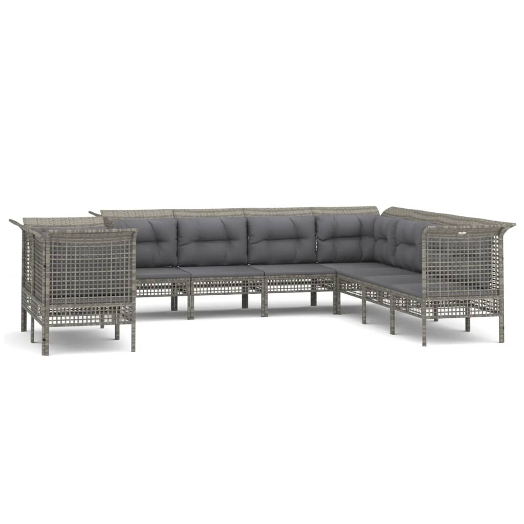 vidaXL Set mobilier de grădină cu perne, 9 piese, gri, poliratan vidaXL Set mobilier de grădină cu perne, 9 piese, gri, poliratan