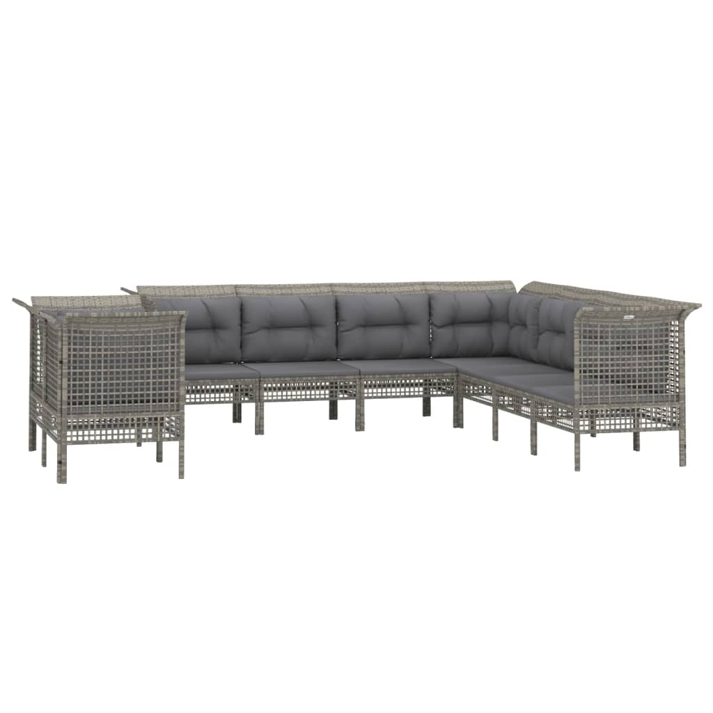 vidaXL Set mobilier de grădină cu perne, 9 piese, gri, poliratan vidaXL Set mobilier de grădină cu perne, 9 piese, gri, poliratan