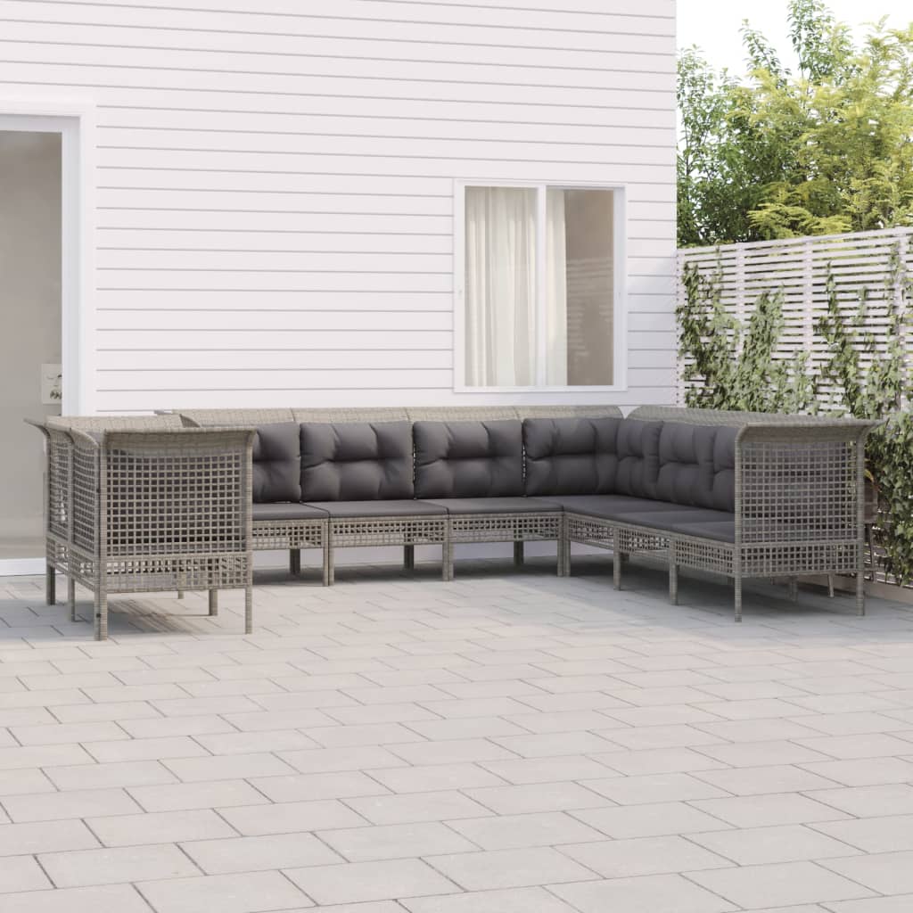 vidaXL Set mobilier de grădină cu perne, 9 piese, gri, poliratan vidaXL Set mobilier de grădină cu perne, 9 piese, gri, poliratan