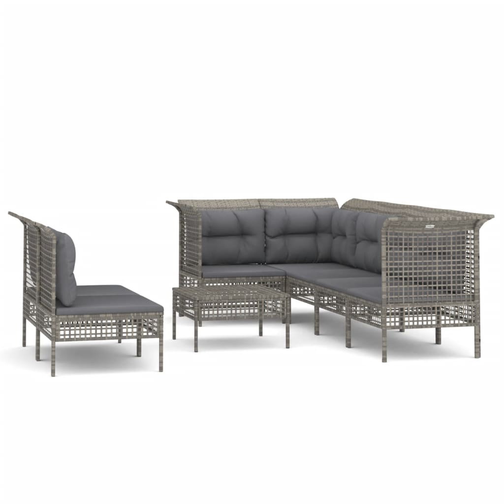 vidaXL Set mobilier de grădină cu perne, 8 piese, gri, poliratan vidaXL Set mobilier de grădină cu perne, 8 piese, gri, poliratan