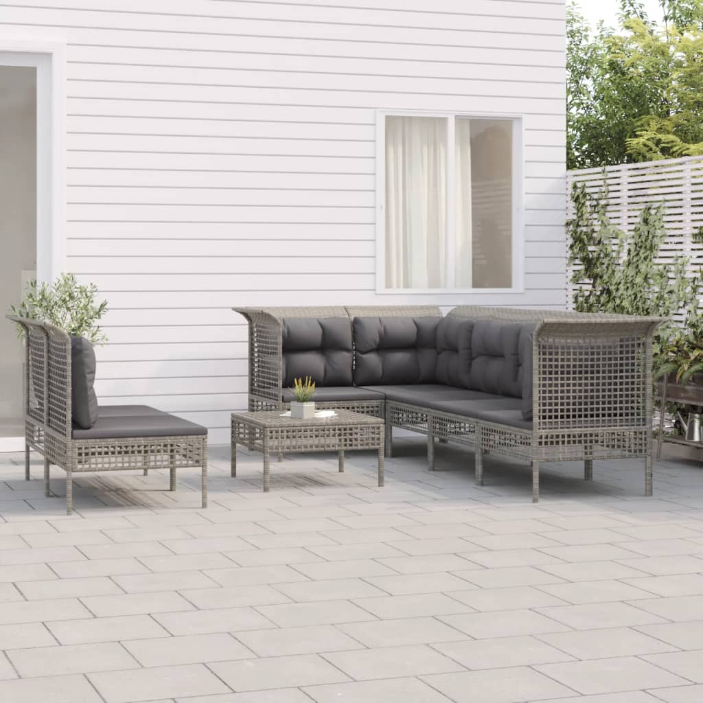 vidaXL Set mobilier de grădină cu perne, 8 piese, gri, poliratan vidaXL Set mobilier de grădină cu perne, 8 piese, gri, poliratan