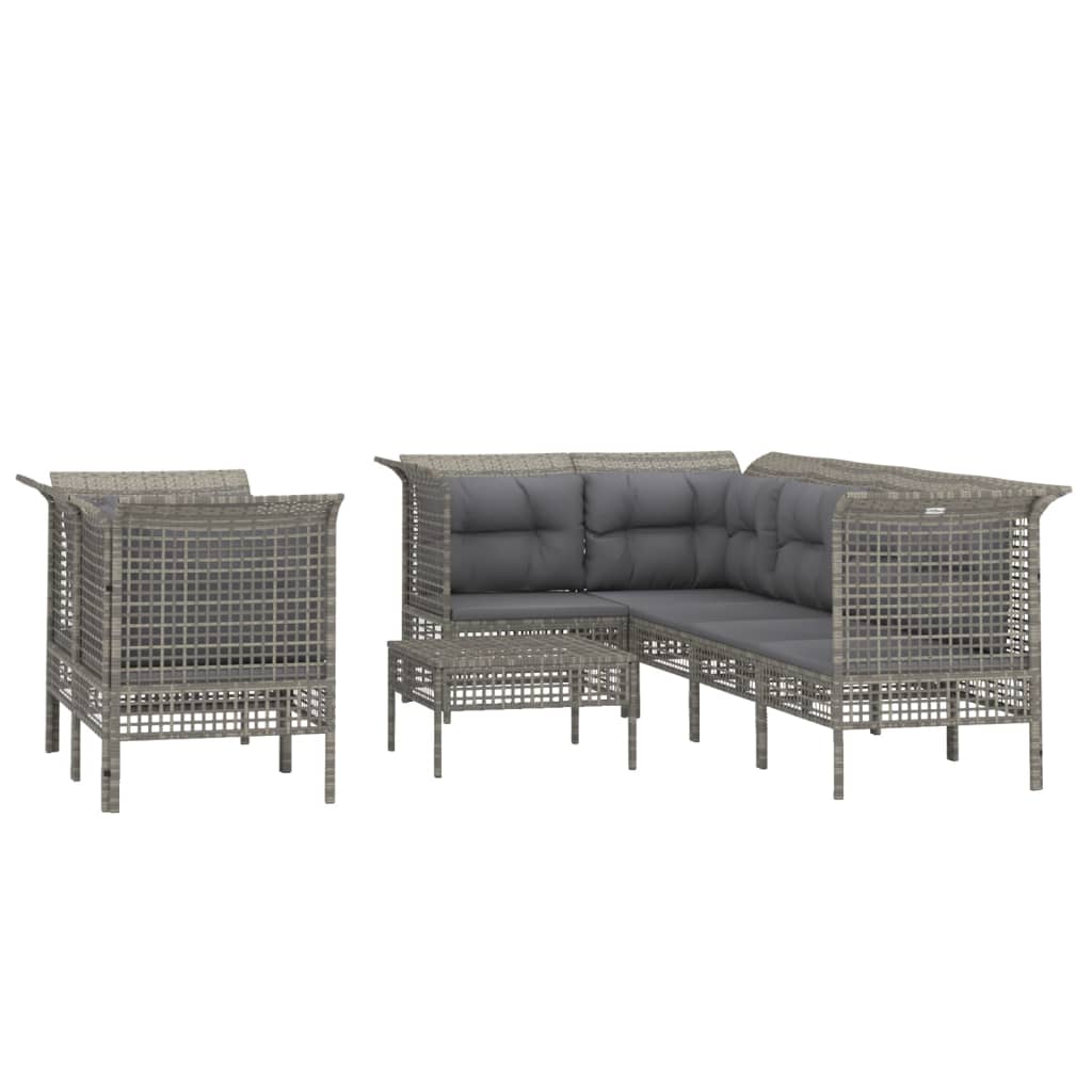 vidaXL Set mobilier de grădină cu perne, 8 piese, gri, poliratan vidaXL Set mobilier de grădină cu perne, 8 piese, gri, poliratan