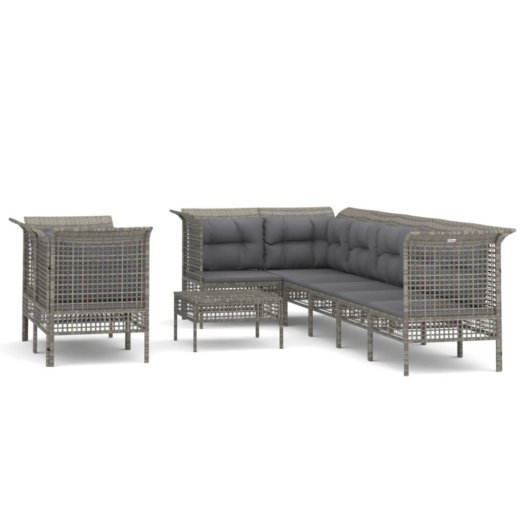 vidaXL Set mobilier de grădină cu perne, 9 piese, gri, poliratan vidaXL Set mobilier de grădină cu perne, 9 piese, gri, poliratan