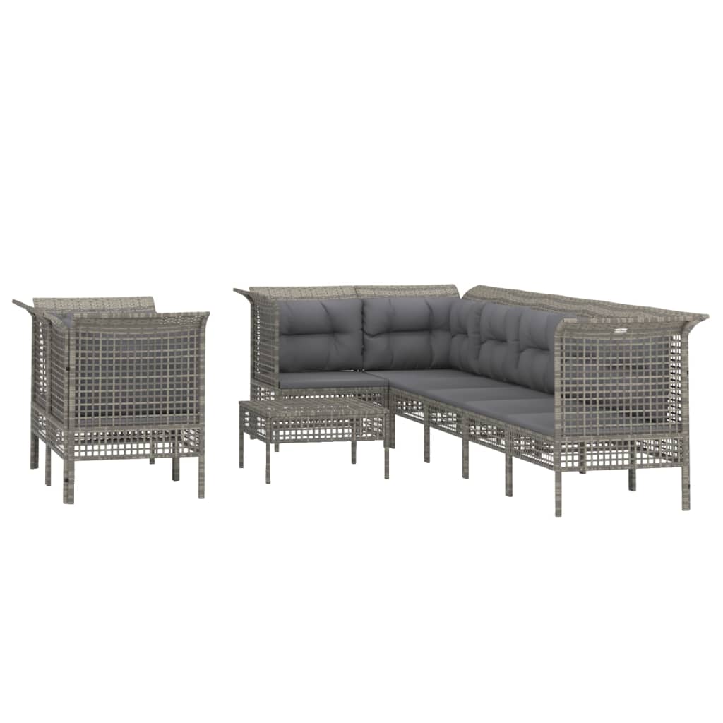 vidaXL Set mobilier de grădină cu perne, 9 piese, gri, poliratan vidaXL Set mobilier de grădină cu perne, 9 piese, gri, poliratan