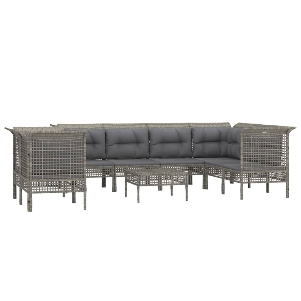 vidaXL Set mobilier de grădină cu perne, 9 piese, gri, poliratan vidaXL Set mobilier de grădină cu perne, 9 piese, gri, poliratan