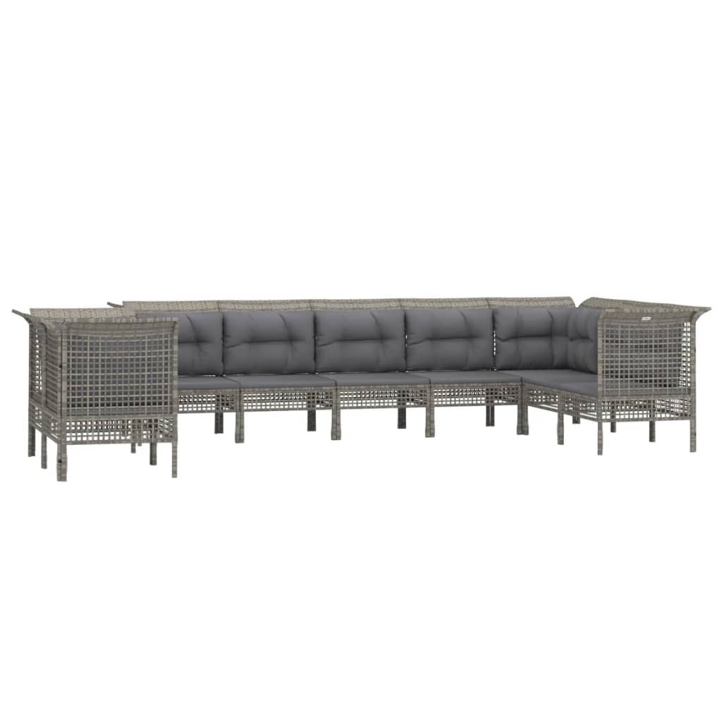vidaXL Set mobilier de grădină cu perne, 9 piese, gri, poliratan vidaXL Set mobilier de grădină cu perne, 9 piese, gri, poliratan