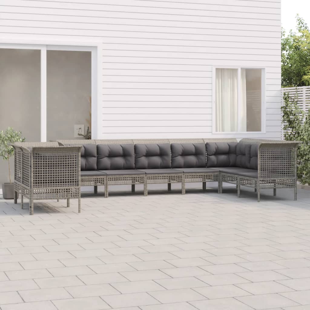 vidaXL Set mobilier de grădină cu perne, 9 piese, gri, poliratan vidaXL Set mobilier de grădină cu perne, 9 piese, gri, poliratan