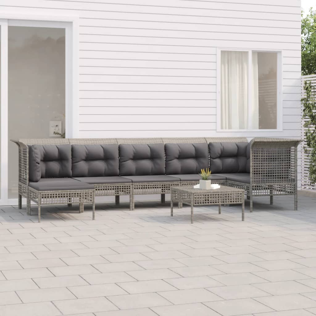 vidaXL Set mobilier de grădină cu perne, 8 piese, gri, poliratan vidaXL Set mobilier de grădină cu perne, 8 piese, gri, poliratan