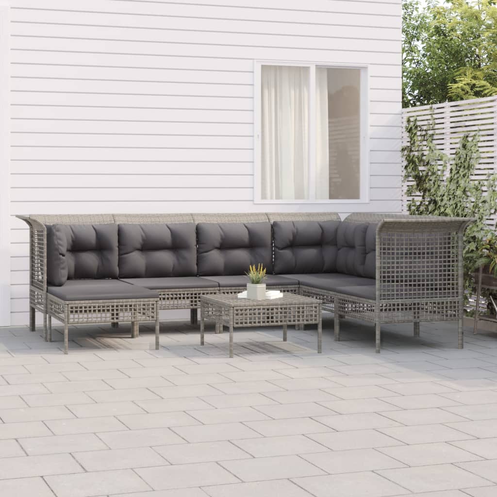 vidaXL Set mobilier de grădină cu perne, 8 piese, gri, poliratan vidaXL Set mobilier de grădină cu perne, 8 piese, gri, poliratan