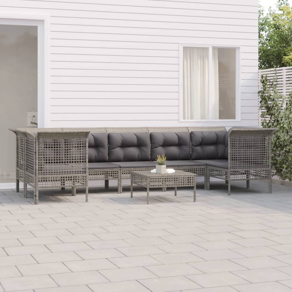 vidaXL Set mobilier de grădină cu perne, 8 piese, gri, poliratan vidaXL Set mobilier de grădină cu perne, 8 piese, gri, poliratan