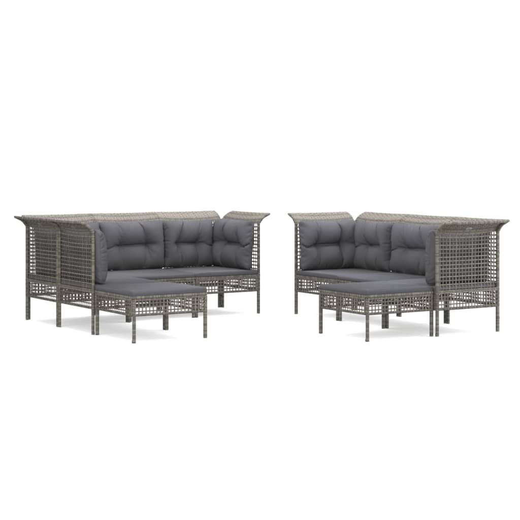 vidaXL Set mobilier de grădină cu perne, 9 piese, gri, poliratan vidaXL Set mobilier de grădină cu perne, 9 piese, gri, poliratan