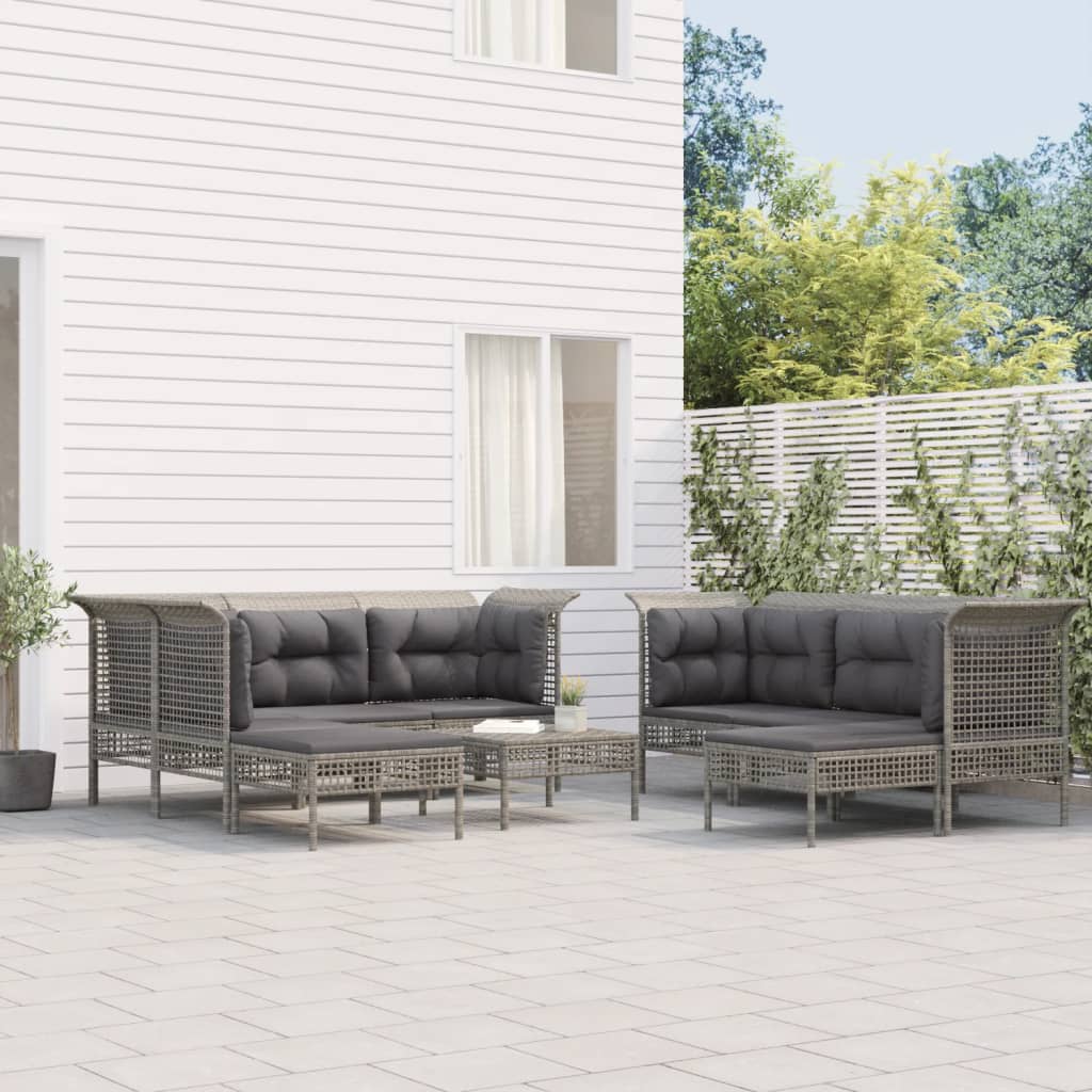 vidaXL Set mobilier de grădină cu perne, 9 piese, gri, poliratan vidaXL Set mobilier de grădină cu perne, 9 piese, gri, poliratan