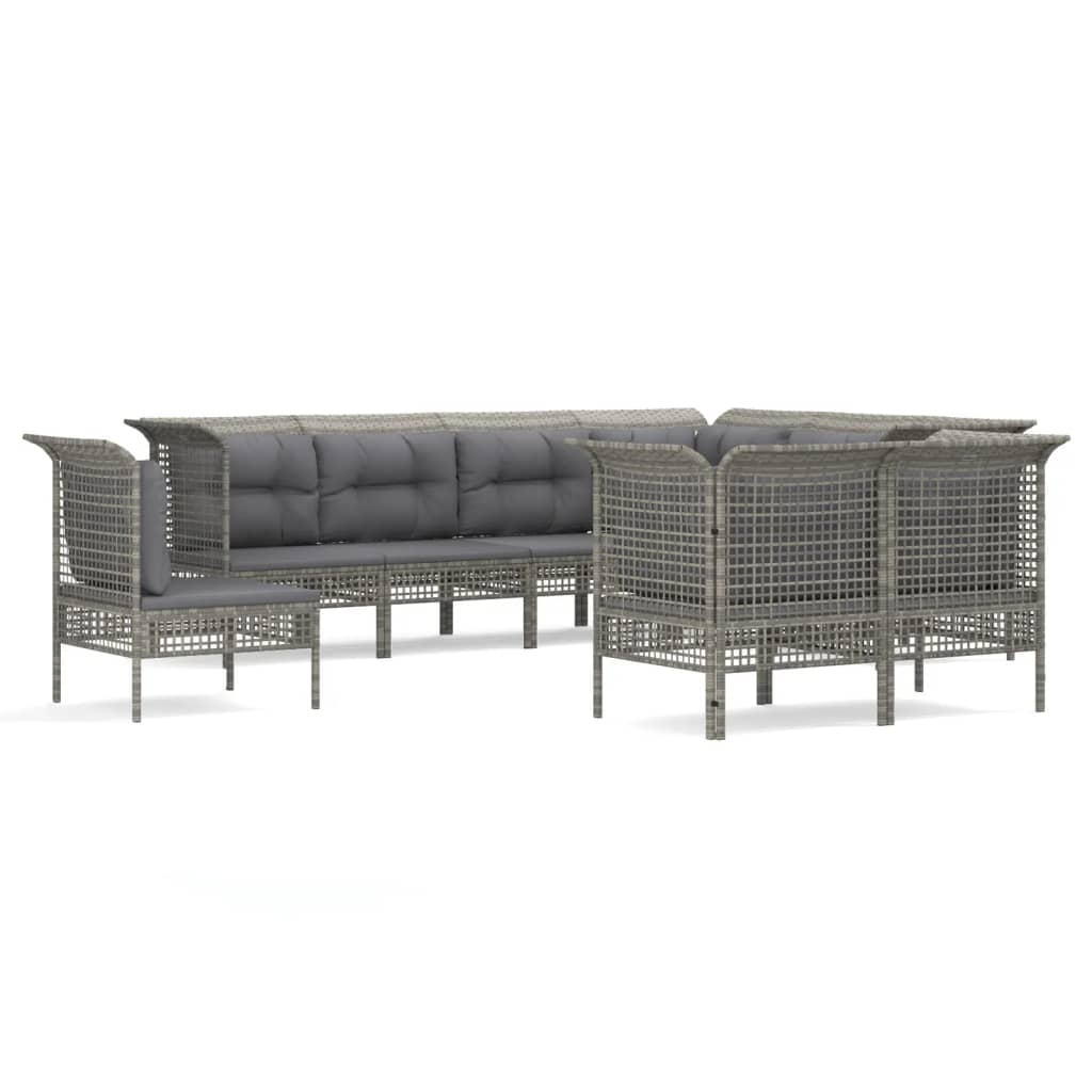 vidaXL Set mobilier de grădină cu perne, 9 piese, gri, poliratan vidaXL Set mobilier de grădină cu perne, 9 piese, gri, poliratan