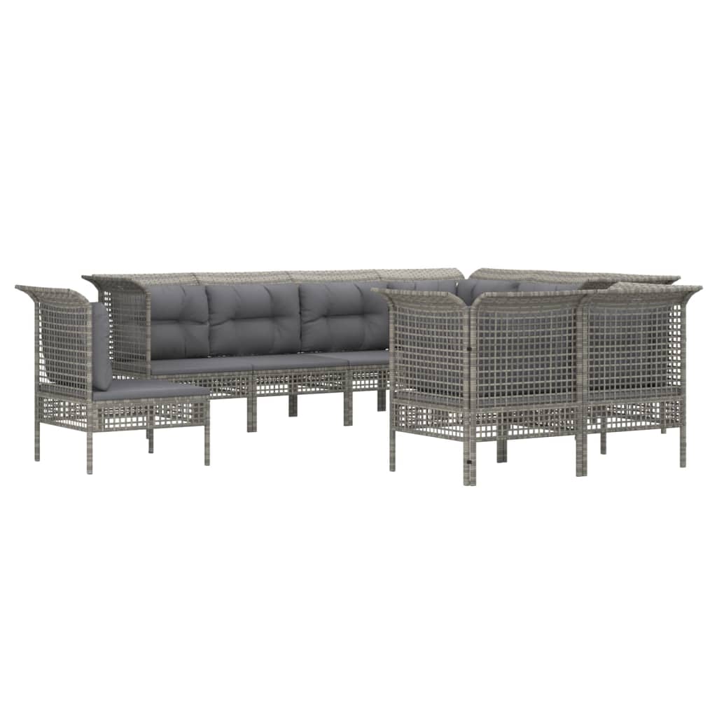 vidaXL Set mobilier de grădină cu perne, 9 piese, gri, poliratan vidaXL Set mobilier de grădină cu perne, 9 piese, gri, poliratan