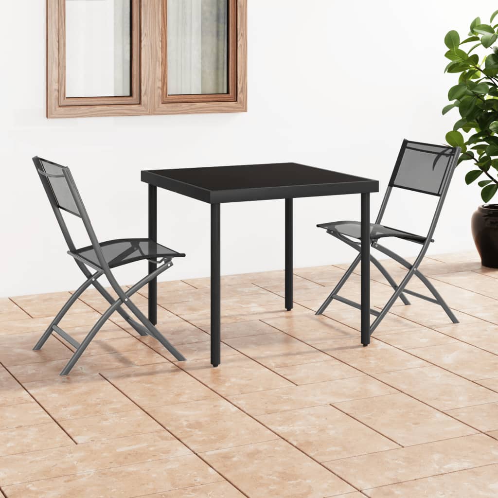 vidaXL Scaune pliante de exterior, 2 buc., negru, oțel și textilenă vidaXL Scaune pliante de exterior, 2 buc., negru, oțel și textilenă