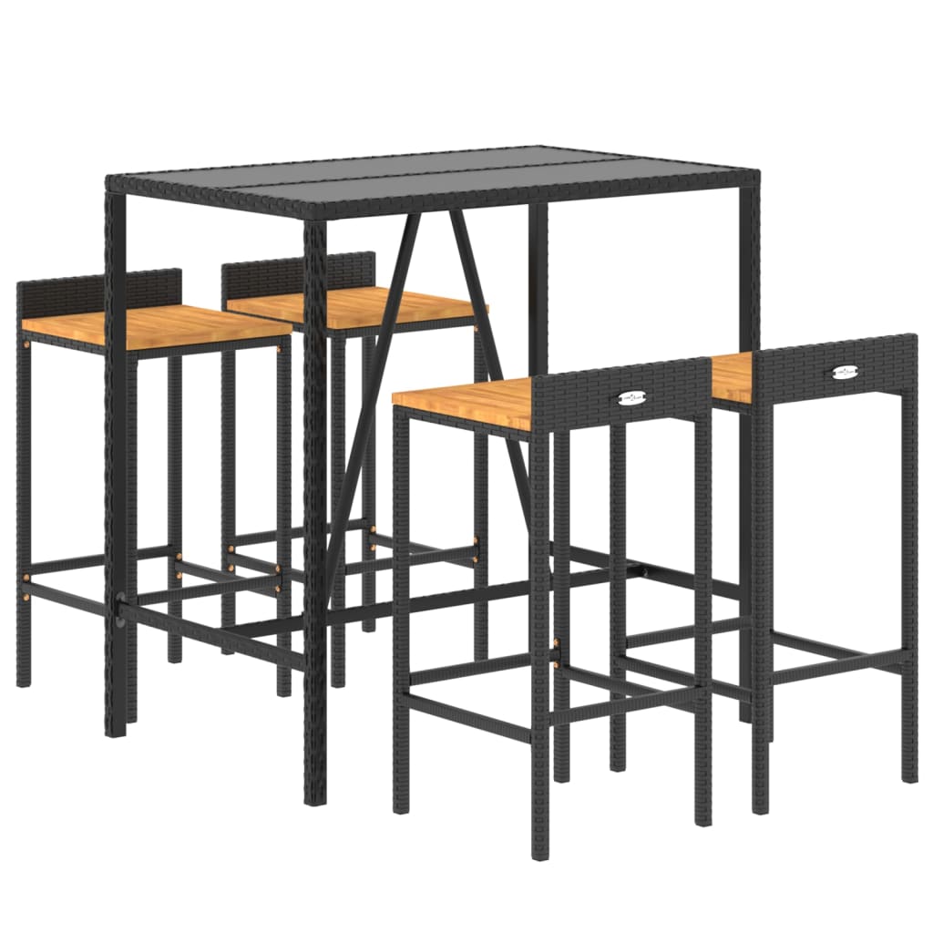 vidaXL Set bar pentru grădină, 5 piese, negru, poliratan/lemn acacia vidaXL Set bar pentru grădină, 5 piese, negru, poliratan/lemn acacia