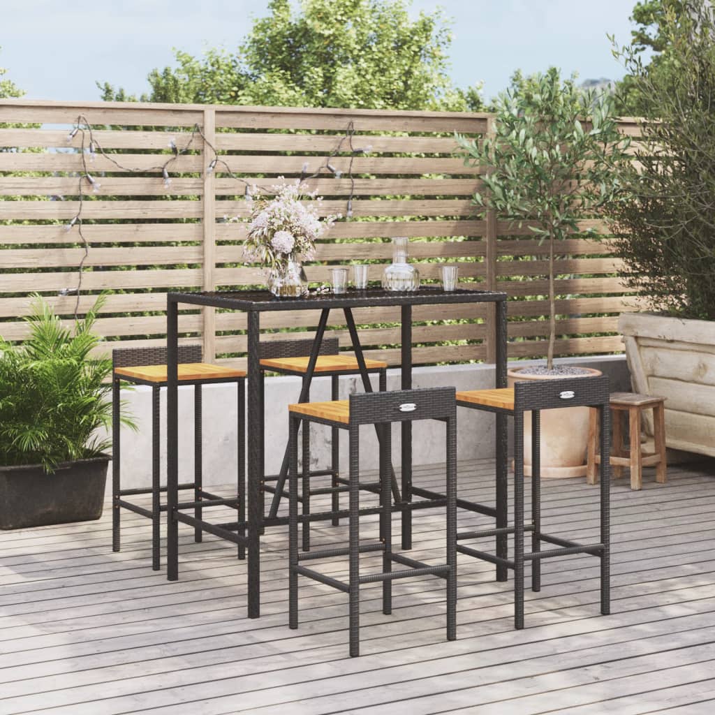 vidaXL Set bar pentru grădină, 5 piese, negru, poliratan/lemn acacia vidaXL Set bar pentru grădină, 5 piese, negru, poliratan/lemn acacia
