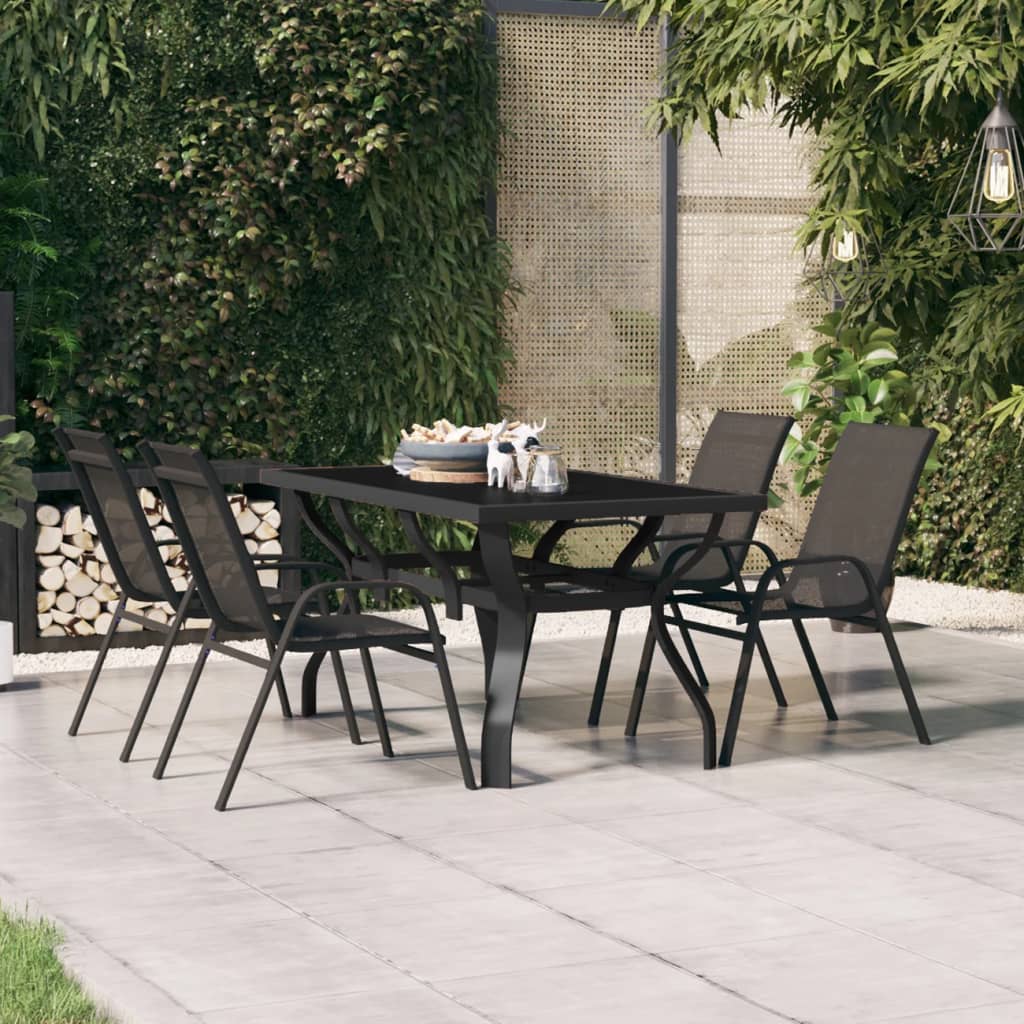vidaXL Masă de grădină, negru, 140x70x70 cm, oțel și sticlă vidaXL Masă de grădină, negru, 140x70x70 cm, oțel și sticlă