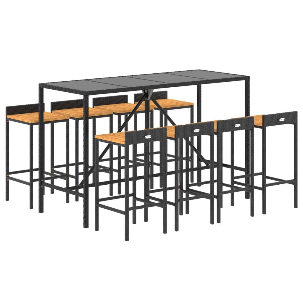vidaXL Set bar pentru grădină, 9 piese, negru, poliratan/lemn acacia vidaXL Set bar pentru grădină, 9 piese, negru, poliratan/lemn acacia