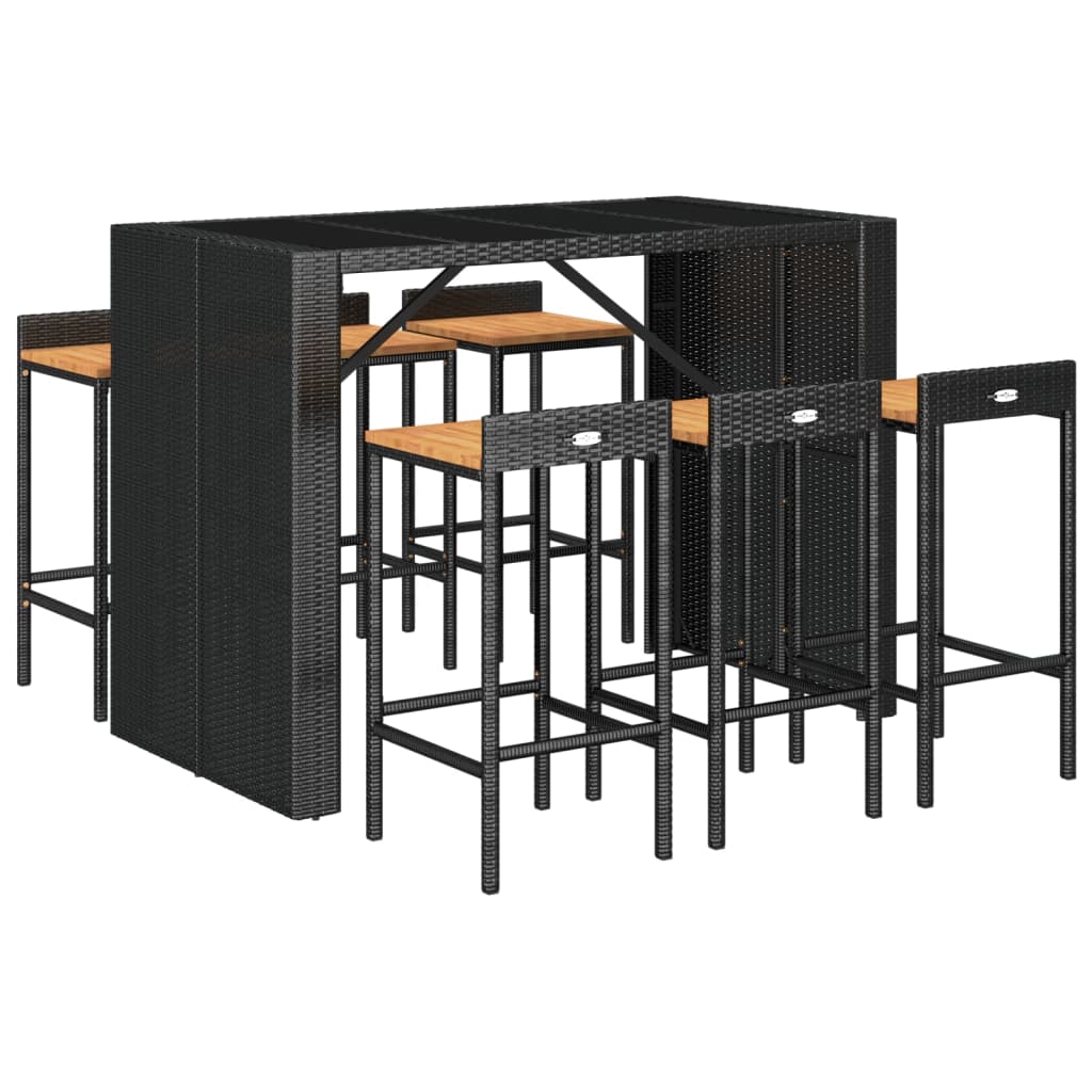 vidaXL Set bar pentru grădină, 7 piese, negru, poliratan/lemn acacia vidaXL Set bar pentru grădină, 7 piese, negru, poliratan/lemn acacia