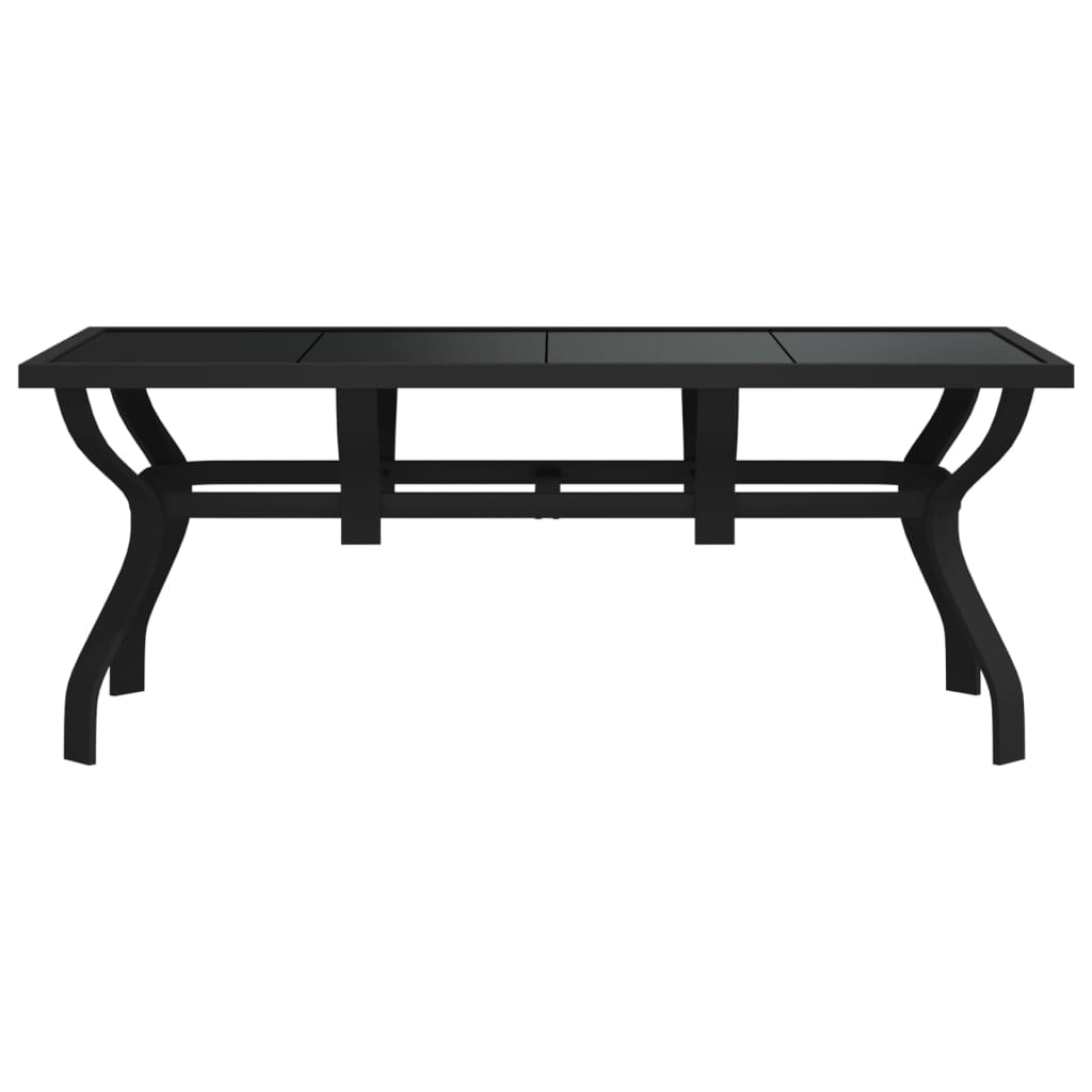 vidaXL Masă de grădină, negru, 180x80x70 cm, oțel și sticlă