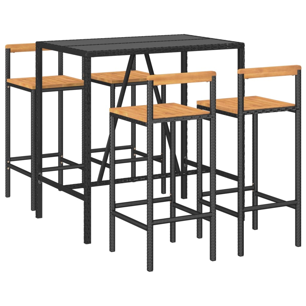 vidaXL Set bar pentru grădină, 5 piese, negru, poliratan/lemn acacia