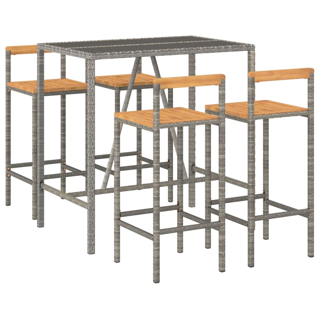 vidaXL Set bar pentru grădină, 5 piese, gri, poliratan/lemn acacia