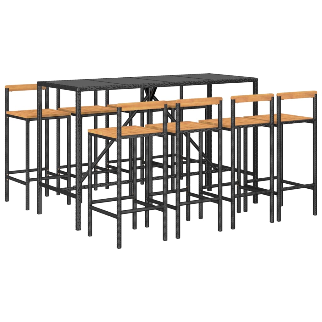 vidaXL Set bar pentru grădină, 9 piese, negru, poliratan/lemn acacia vidaXL Set bar pentru grădină, 9 piese, negru, poliratan/lemn acacia