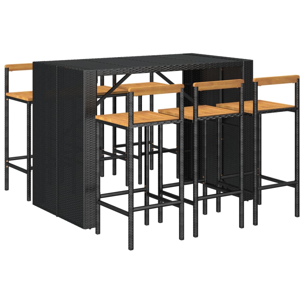vidaXL Set bar pentru grădină, 7 piese, negru, poliratan/lemn acacia vidaXL Set bar pentru grădină, 7 piese, negru, poliratan/lemn acacia