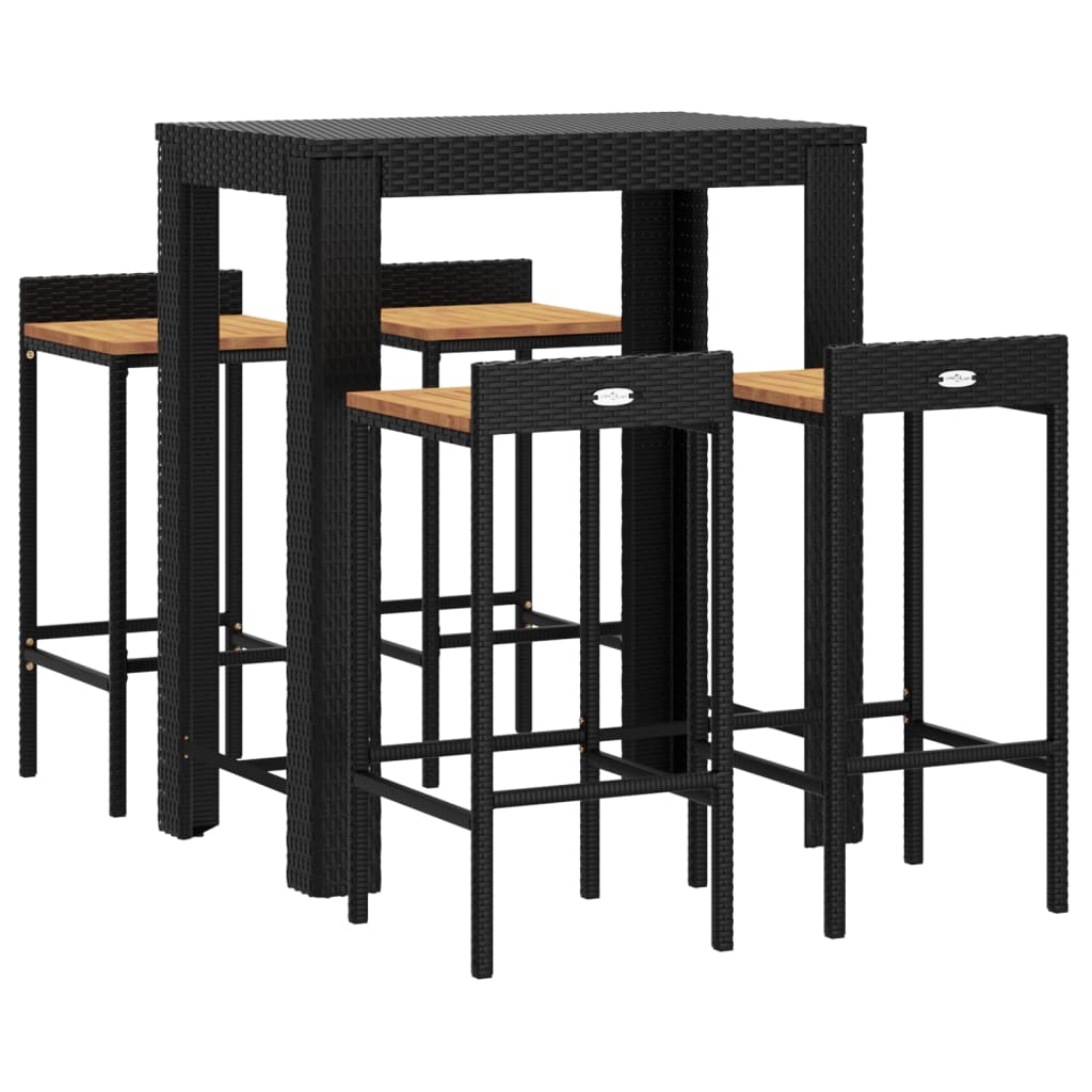vidaXL Set bar pentru grădină, 5 piese, negru, poliratan/lemn acacia
