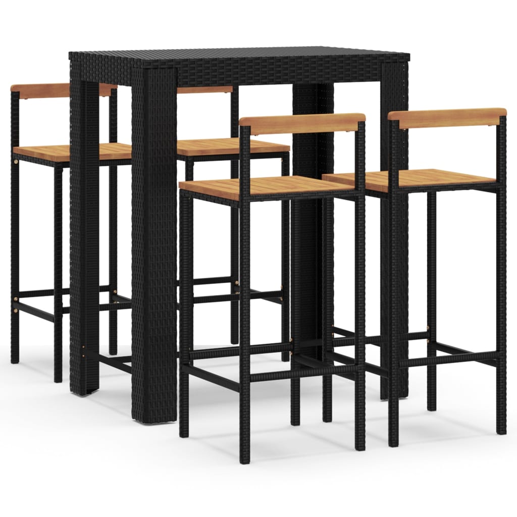 vidaXL Set bar pentru grădină, 5 piese, negru, poliratan/lemn acacia