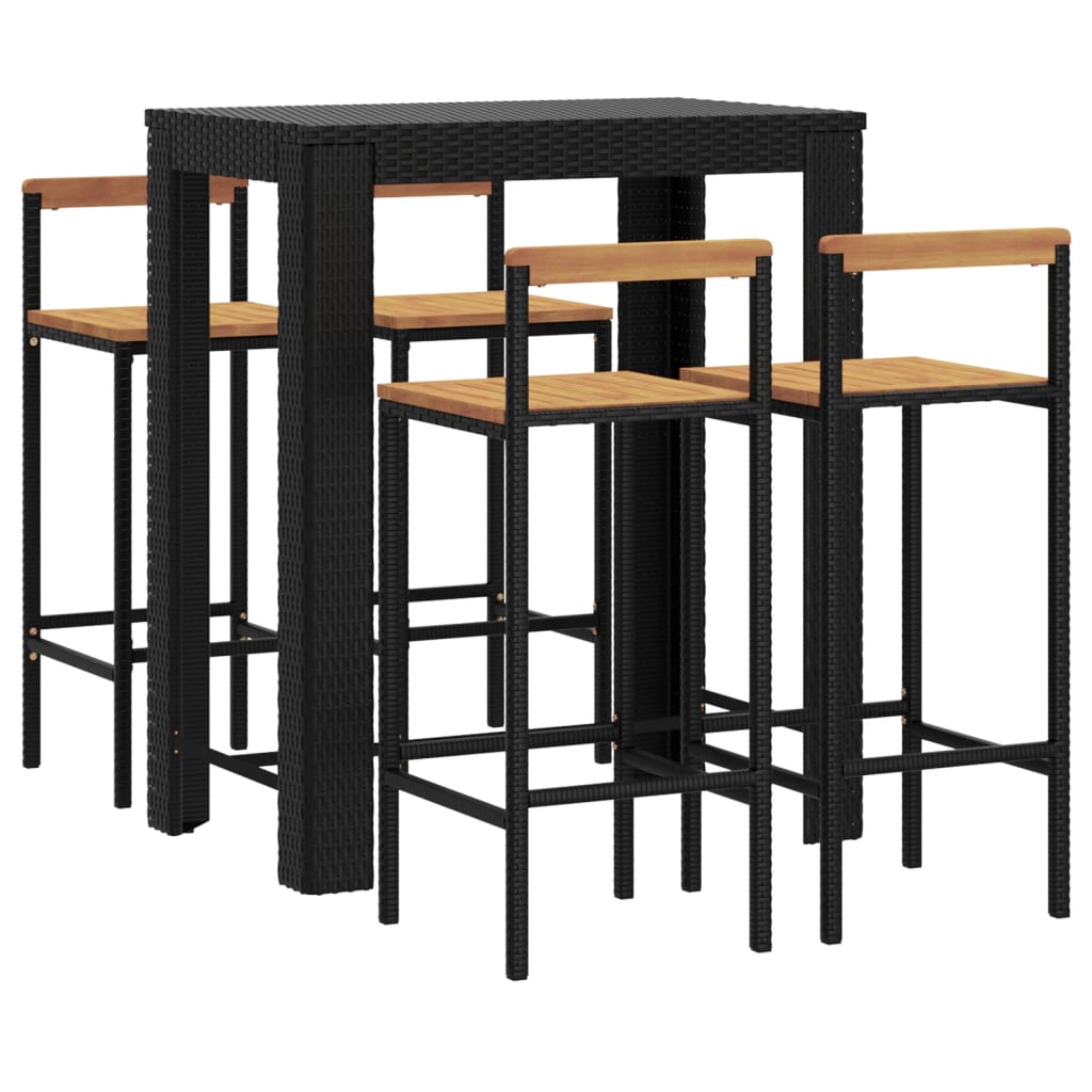 vidaXL Set bar pentru grădină, 5 piese, negru, poliratan/lemn acacia