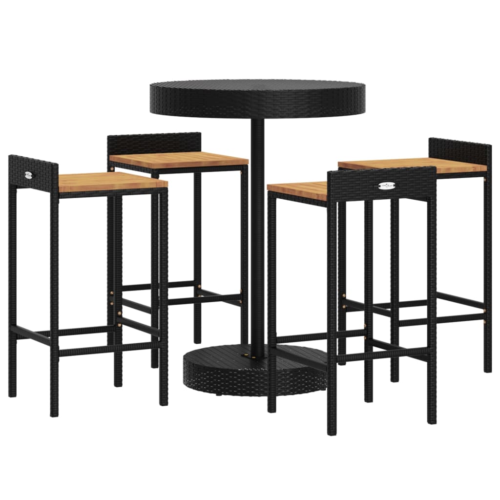 vidaXL Set bar pentru grădină, 5 piese, negru, poliratan/lemn acacia vidaXL Set bar pentru grădină, 5 piese, negru, poliratan/lemn acacia