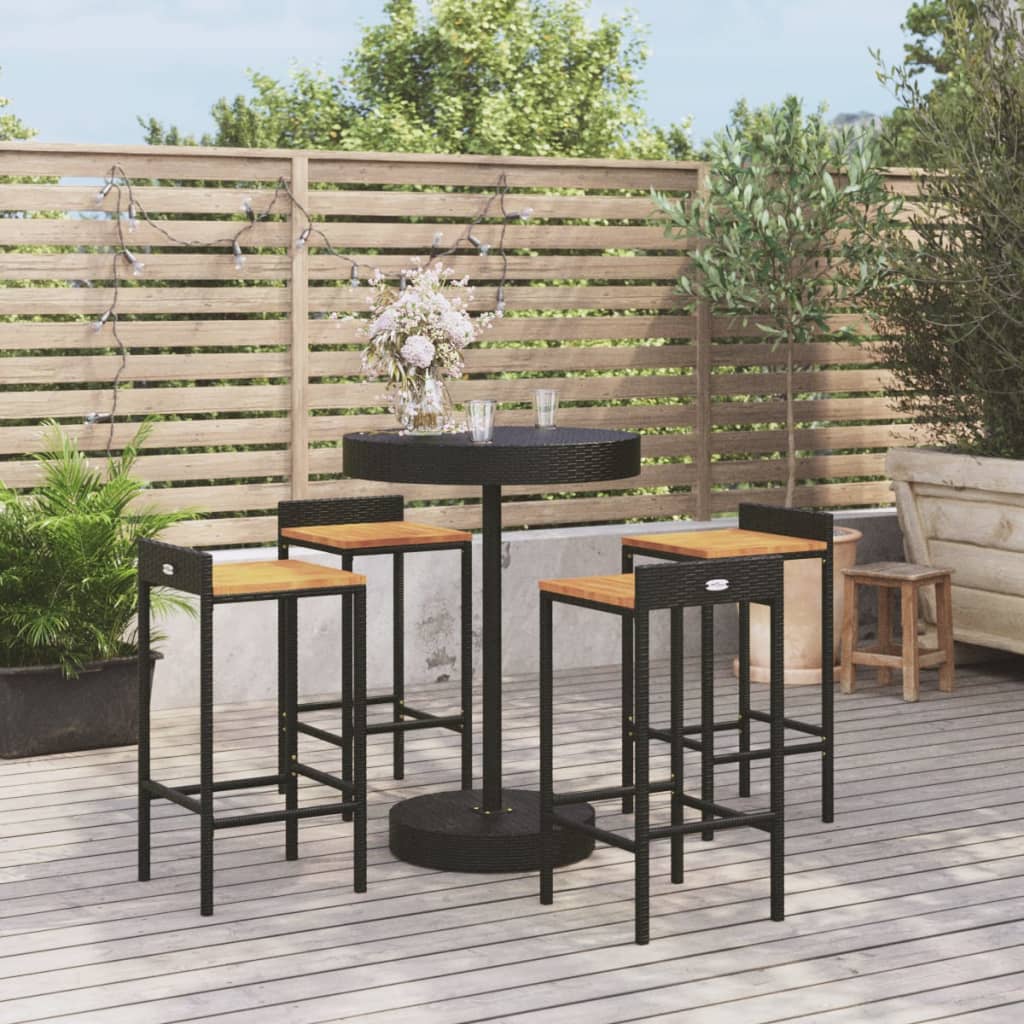 vidaXL Set bar pentru grădină, 5 piese, negru, poliratan/lemn acacia vidaXL Set bar pentru grădină, 5 piese, negru, poliratan/lemn acacia