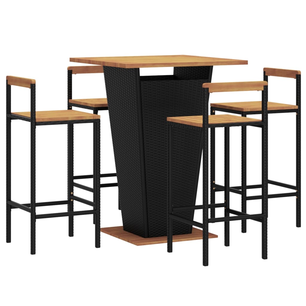 vidaXL Set bar pentru grădină, 5 piese, negru, poliratan/lemn acacia vidaXL Set bar pentru grădină, 5 piese, negru, poliratan/lemn acacia
