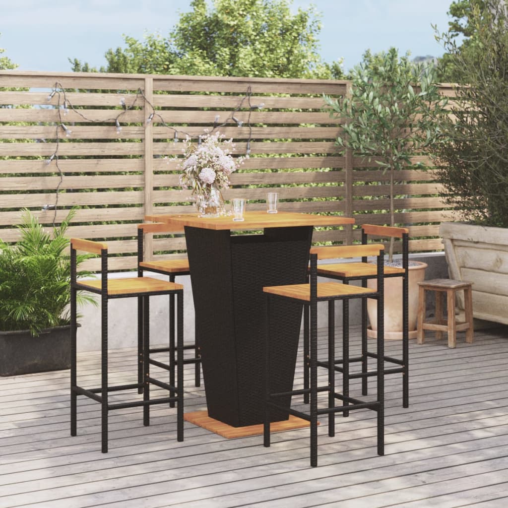 vidaXL Set bar pentru grădină, 5 piese, negru, poliratan/lemn acacia vidaXL Set bar pentru grădină, 5 piese, negru, poliratan/lemn acacia