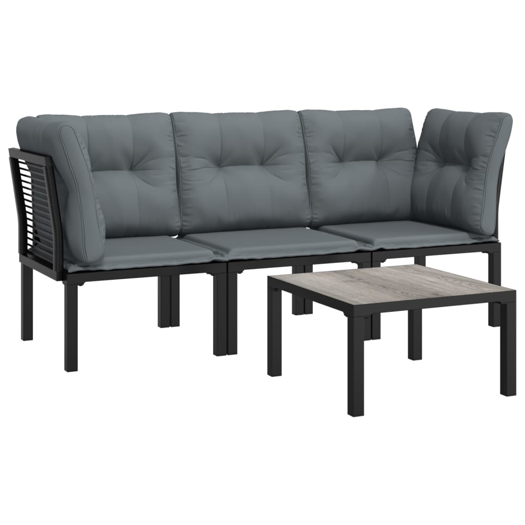 vidaXL Set mobilier de grădină, 4 piese, negru și gri, poliratan