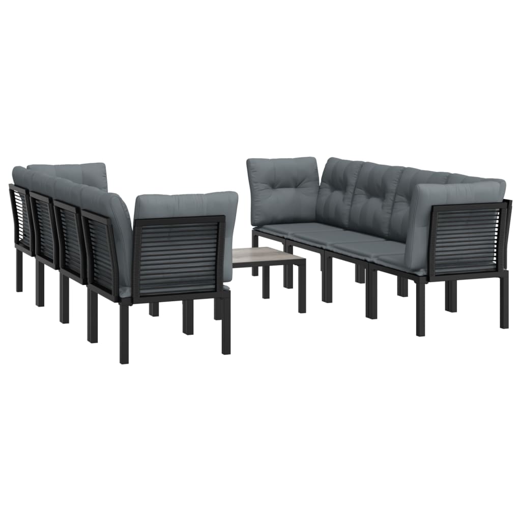 vidaXL Set mobilier de grădină, 9 piese, negru și gri, poliratan