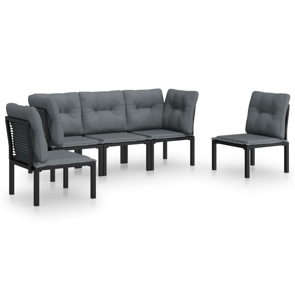 vidaXL Set mobilier de grădină, 5 piese, negru/gri, poliratan