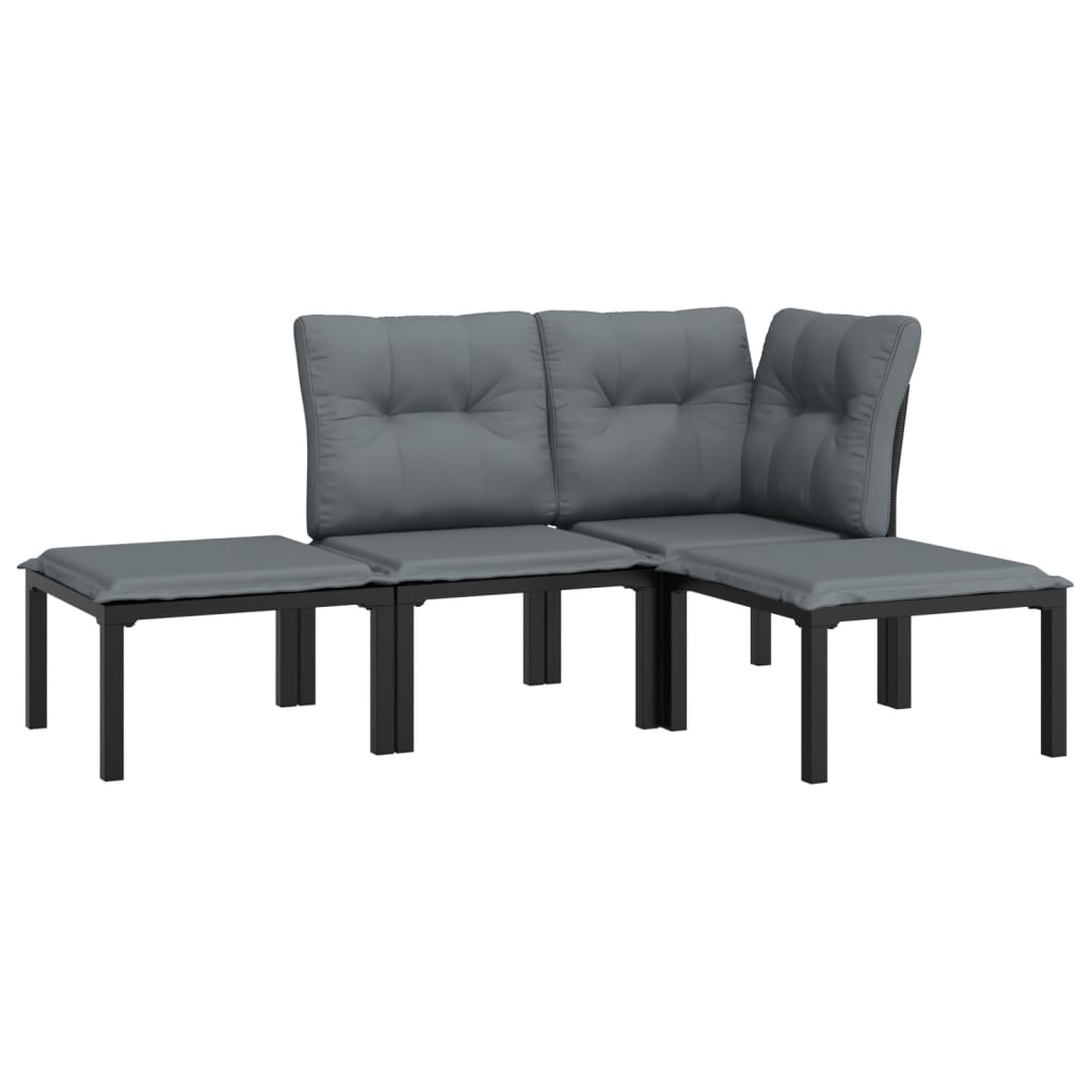 vidaXL Set mobilier de grădină, 4 piese, negru și gri, poliratan