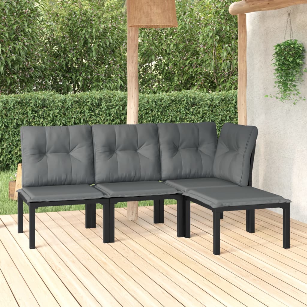 vidaXL Set mobilier de grădină, 4 piese, negru și gri, poliratan vidaXL Set mobilier de grădină, 4 piese, negru și gri, poliratan