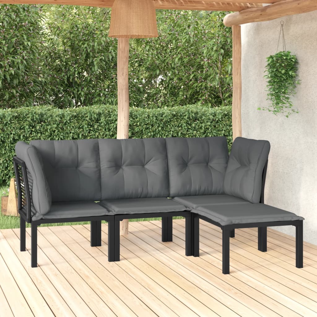vidaXL Set mobilier de grădină, 4 piese, negru și gri, poliratan vidaXL Set mobilier de grădină, 4 piese, negru și gri, poliratan