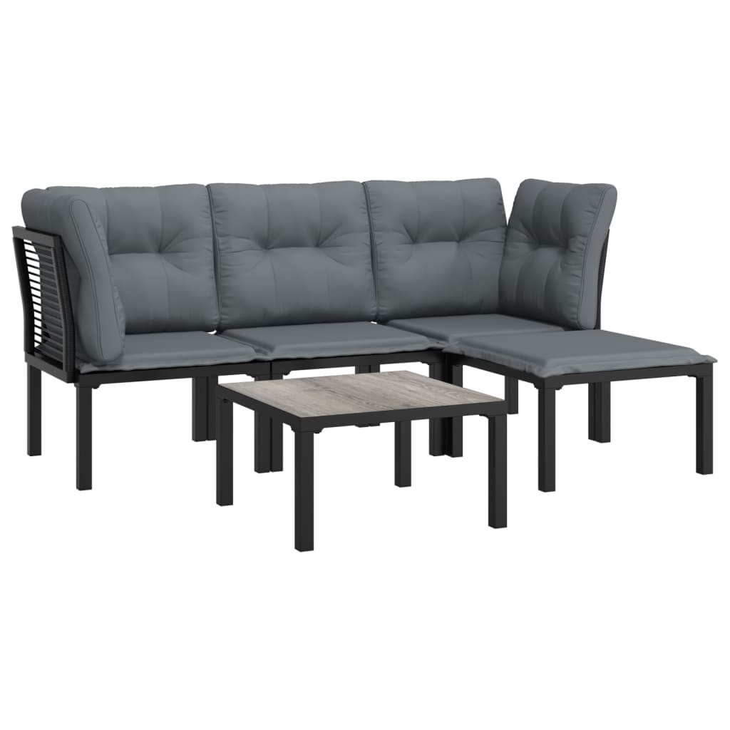 vidaXL Set mobilier de grădină, 5 piese, negru/gri, poliratan