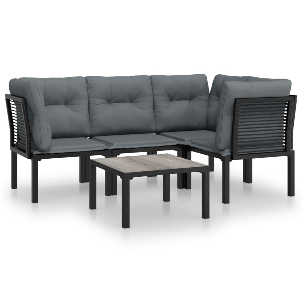 vidaXL Set mobilier de grădină, 5 piese, negru/gri, poliratan
